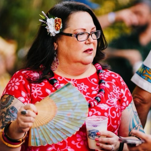 lady cools off with fan